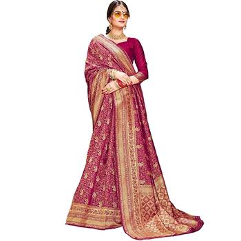Pink woven banarasi silk saree with blouse 1