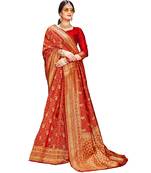 Red woven banarasi silk saree with blouse