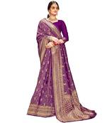 Wine woven banarasi silk saree with blouse