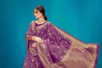 Wine woven banarasi silk saree with blouse 3