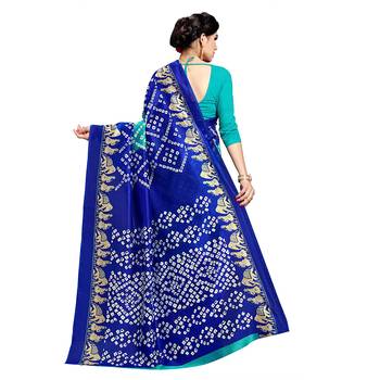 Blue printed art silk sarees saree with blouse 4