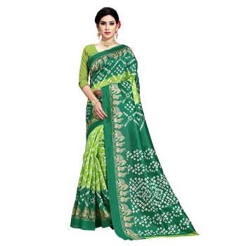 Green printed art silk sarees saree with blouse 1