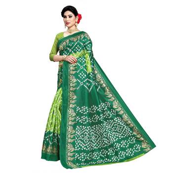 Green printed art silk sarees saree with blouse 2