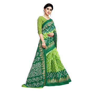 Green printed art silk sarees saree with blouse 3