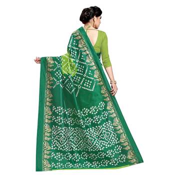 Green printed art silk sarees saree with blouse 4