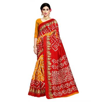 Red printed art silk sarees saree with blouse 1