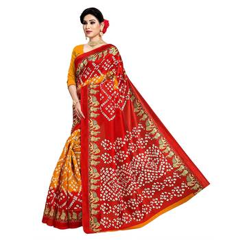 Red printed art silk sarees saree with blouse 2