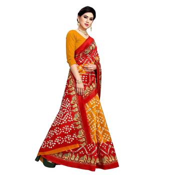 Red printed art silk sarees saree with blouse 3