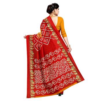 Red printed art silk sarees saree with blouse 4
