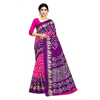 Violet printed art silk sarees saree with blouse 1
