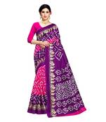 Violet printed art silk sarees saree with blouse