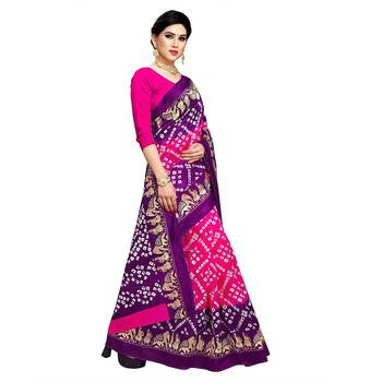 Violet printed art silk sarees saree with blouse 2
