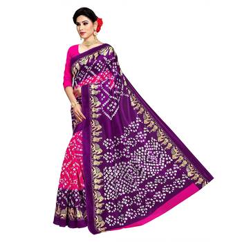 Violet printed art silk sarees saree with blouse 3
