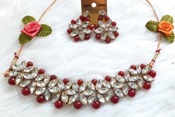 Golden Mother of Pearl Maroon Chocker  Stone Kundan Set for Women & Girls 1