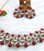 Golden Mother of Pearl Maroon Chocker  Stone Kundan Set for Women & Girls