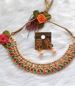 Classy Choker Style Ad Stone  Necklace  Set Multicolor  Gold Plated Wedding With matching Earrings