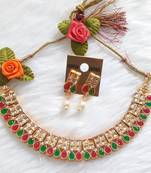 Classy Choker Style Ad Stone  Necklace  Set Multicolor  Gold Plated Wedding With matching Earrings