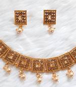 New fashion  Choker Style Ad Stone Pearls   Necklace  Set  Gold Plated Wedding With matching Earrings For Women & Girls