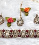 Elegent Choker Style Pearls Necklace  Set Stone Maroon Wedding daily use For Women & Girls