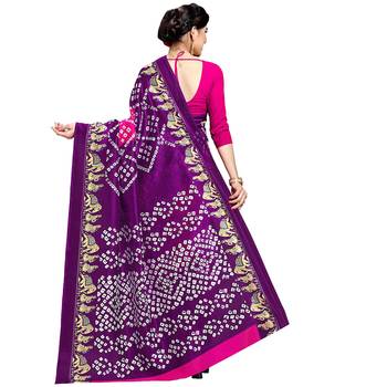 Violet printed art silk sarees saree with blouse 5