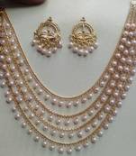 Amazing Gold Plated Wedding Jewellery  Layered Chain With Pearls Necklace  Set With Matching Earrings For Women & Girls