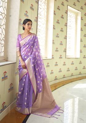 Lavender woven banarasi saree with blouse 1