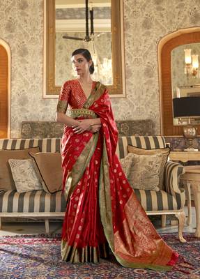 Red woven banarasi saree with blouse 1