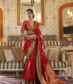 Red woven banarasi saree with blouse