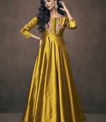 Mustard embroidered satin salwar