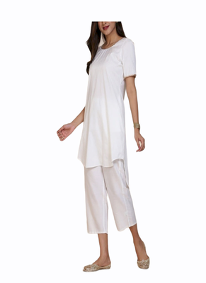 white cotton kurti with palazzo set 1