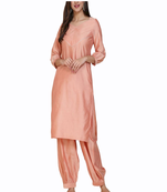 Pink plain silk long-kurtis