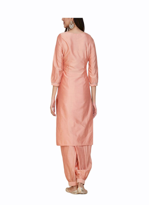 pink silk kurti with pajama set 2