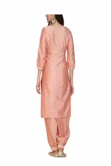 pink silk kurti with pajama set
