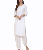 White plain silk long-kurtis