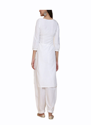 white silk kurti set with quarter sleeve style 2