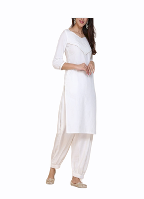 white silk kurti set with quarter sleeve style 3