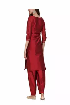 red silk kurti with pajama set