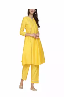 yellow rayon kurti with palazzo set