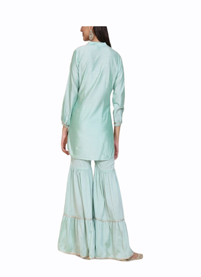 sky blue silk blend long kurti with minimal style 2