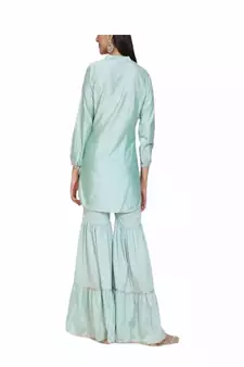 sky blue silk blend long kurti with minimal style