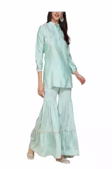 sky blue silk blend long kurti with minimal style
