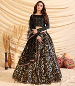 Black Pigment Foil Printed Taffeta Silk Semi Stitched Partywear lehenga