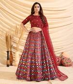 Maroon Pigment Foil Printed Taffeta Silk Semi Stitched Partywear lehenga