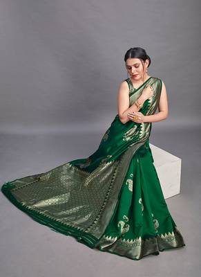 Dark Green Color Designer Banarasi Silk Saree for Women. 1