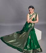 Dark Green Color Designer Banarasi Silk Saree for Women.