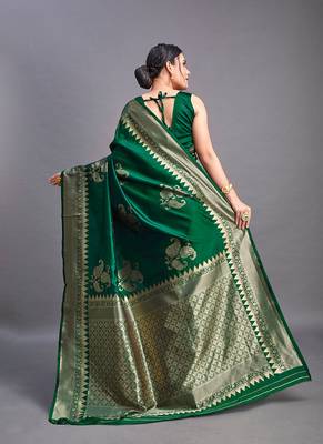 Dark Green Color Designer Banarasi Silk Saree for Women. 2