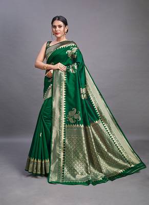 Dark Green Color Designer Banarasi Silk Saree for Women. 3