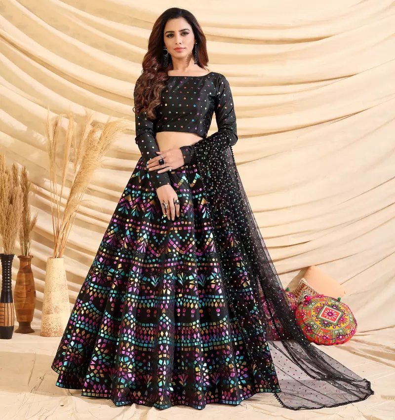 Black Frensh Silk Zari and 3mm sequins embroidered lehenga choli for party
