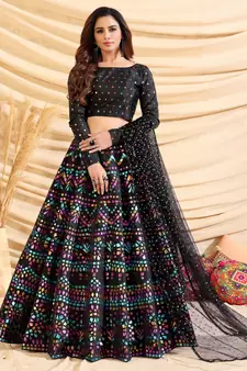 Black Frensh Silk Zari and 3mm sequins embroidered lehenga choli for party
