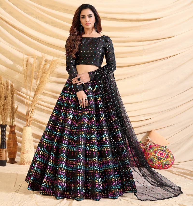 Black Frensh Silk Zari and 3mm sequins embroidered lehenga choli for party